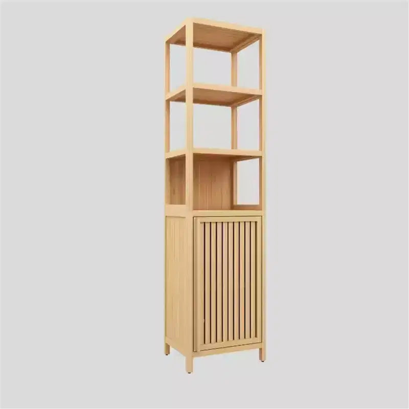 Meuble de rangement haut et étroit en bambou avec porte à persiennes et 3 étagères 15 kg