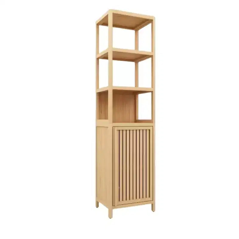 Meuble de rangement haut et étroit en bambou avec porte à persiennes et 3 étagères 15 kg