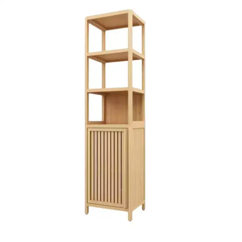 Meuble de rangement haut et étroit en bambou avec porte à persiennes et 3 étagères 15 kg