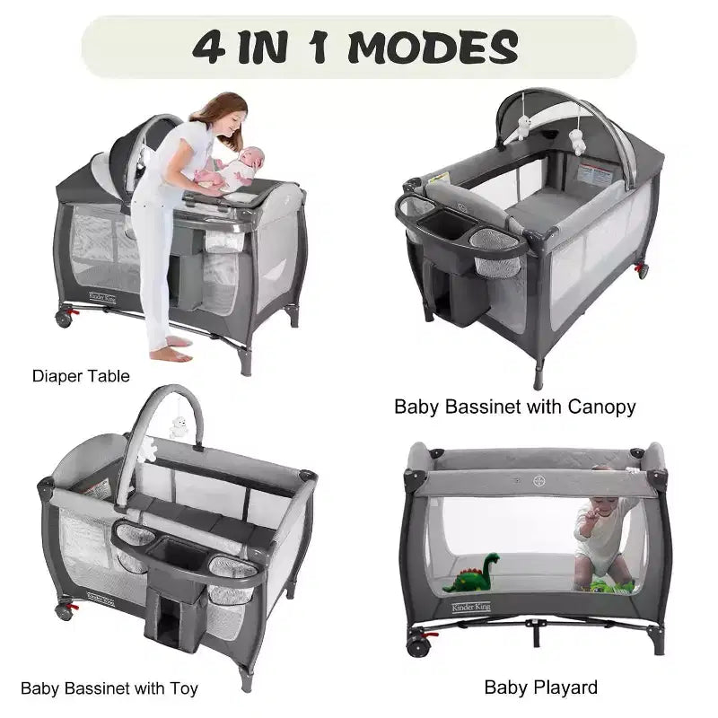 Berceau portable 4-en-1 en fer pour bébé avec table à langer et rangement 9,75 kg