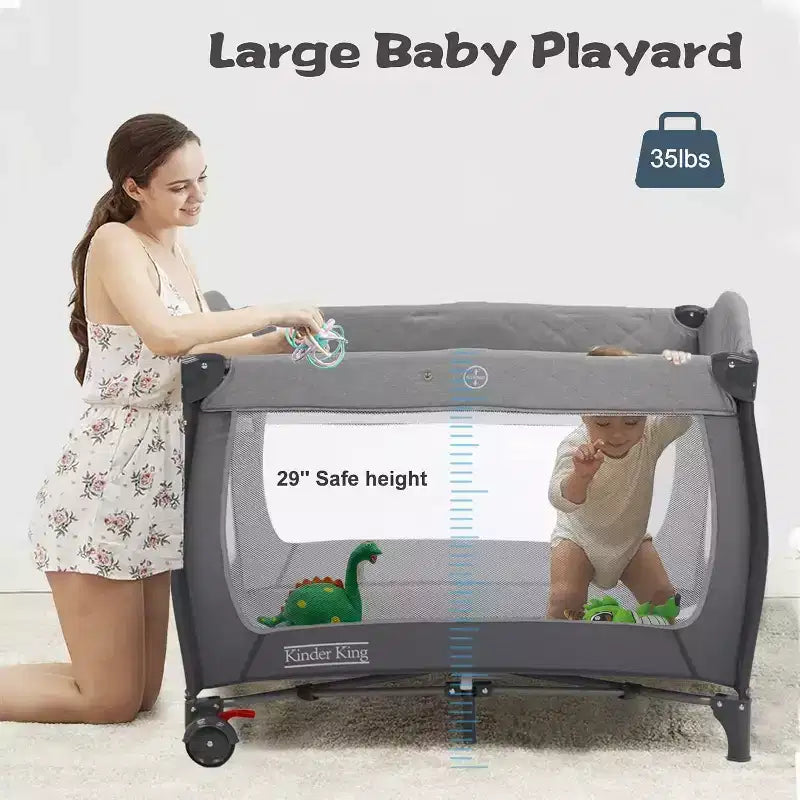 Berceau portable 4-en-1 en fer pour bébé avec table à langer et rangement 9,75 kg