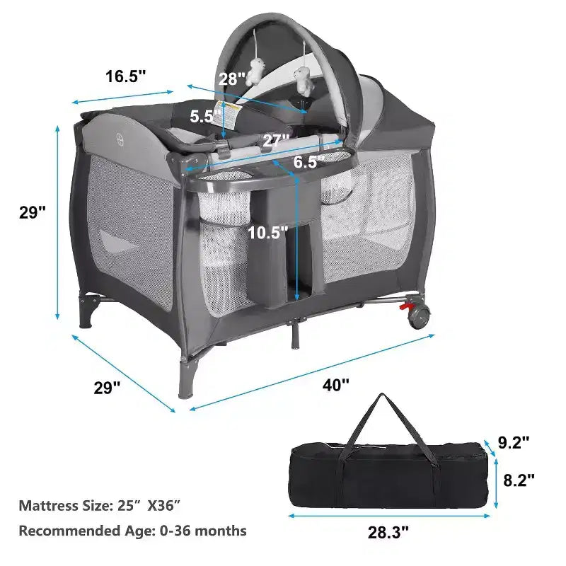 Berceau portable 4-en-1 en fer pour bébé avec table à langer et rangement 9,75 kg