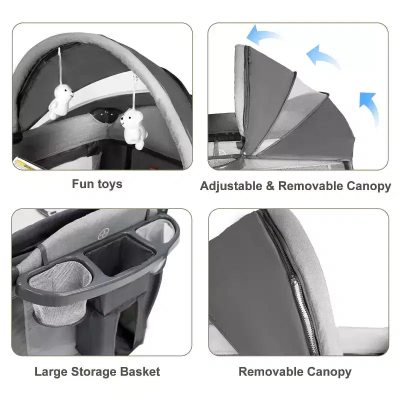 Berceau portable 4-en-1 en fer pour bébé avec table à langer et rangement 9,75 kg