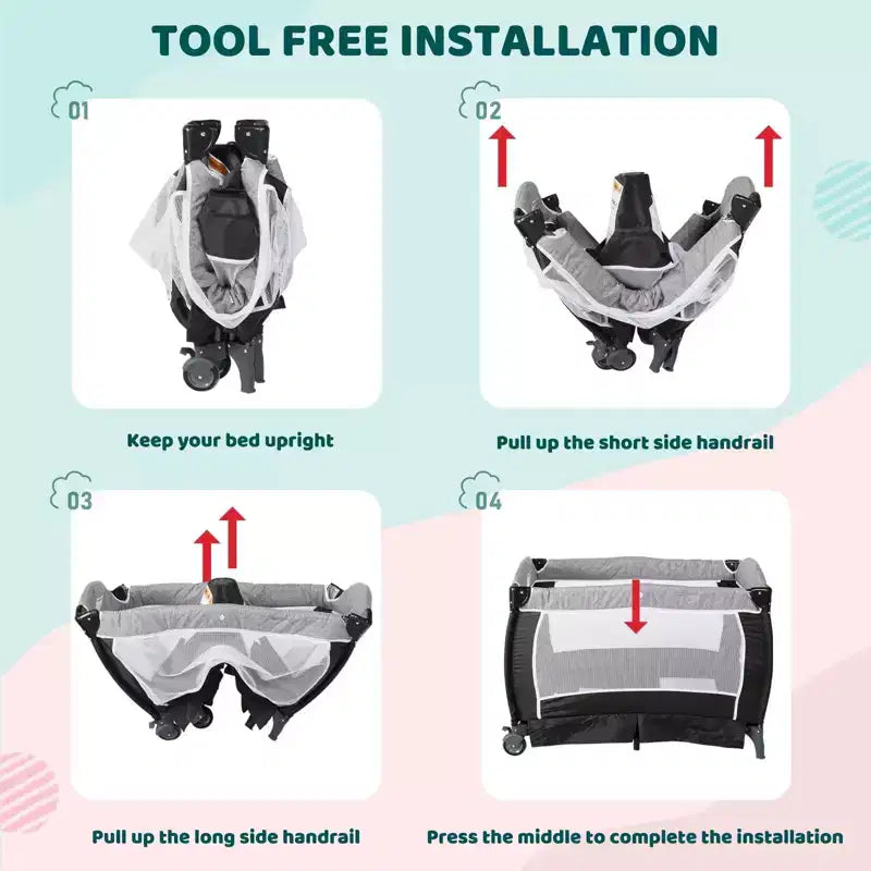 Berceau portable 4-en-1 en fer pour bébé avec table à langer et rangement 9,75 kg