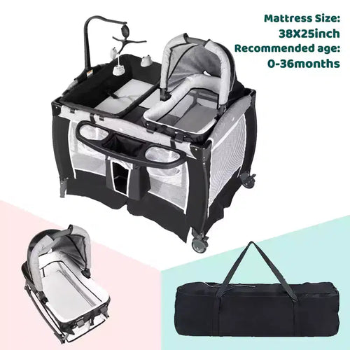Berceau portable 4-en-1 en fer pour bébé avec table à langer et rangement 9,75 kg