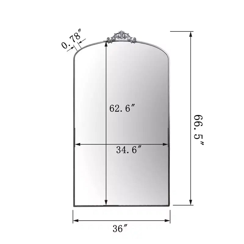 Miroir sur pied en métal orné, pleine longueur, 20 kg