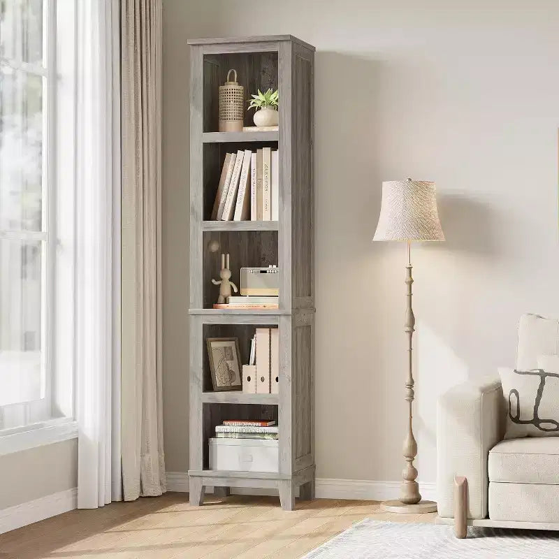 Étagère d'angle étroite à 5 niveaux en MDF avec pieds en bois 8,78 kg
