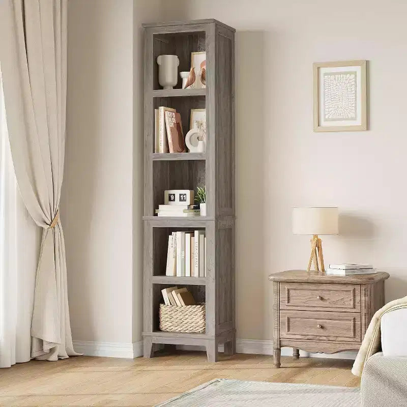 Étagère d'angle étroite à 5 niveaux en MDF avec pieds en bois 8,78 kg