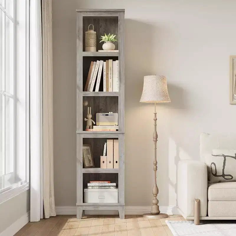 Étagère d'angle étroite à 5 niveaux en MDF avec pieds en bois 8,78 kg